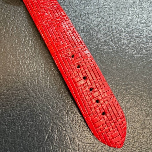 philip stein signature watch MOP dial diamond bezel red wicker strap main image 10